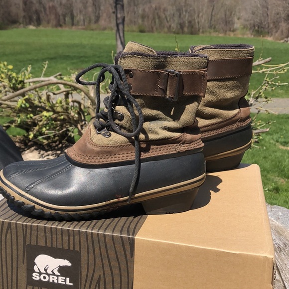 Sorel Fancy Lace II Suede Leather Winter Snow Duck Boots Green Brown Woman's 9 - Picture 4 of 11